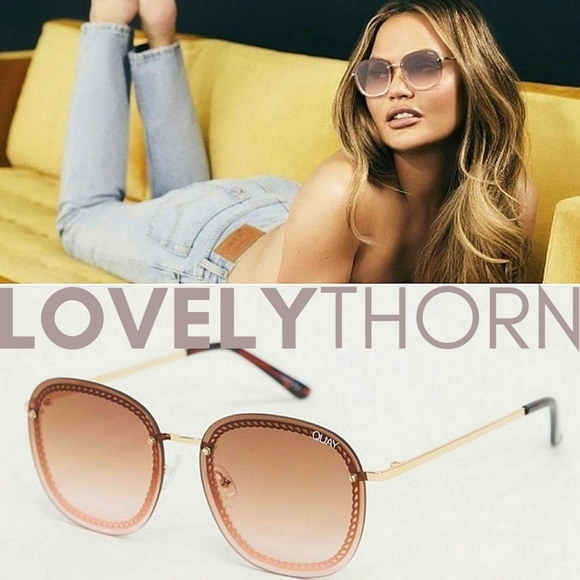 Quay Australia Accessories - QUAY // ltd ed chrissy teigen collab chain pink brown rimless round sunglasses